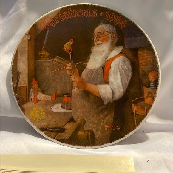 1984 Bradford Exchange Norman Rockwell Plate Christmas Santa In His Workshop - Picture 1 of 5
